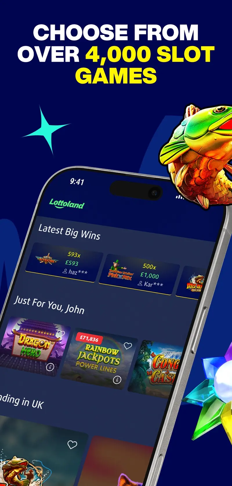 Slots lobby in the Lottoland app