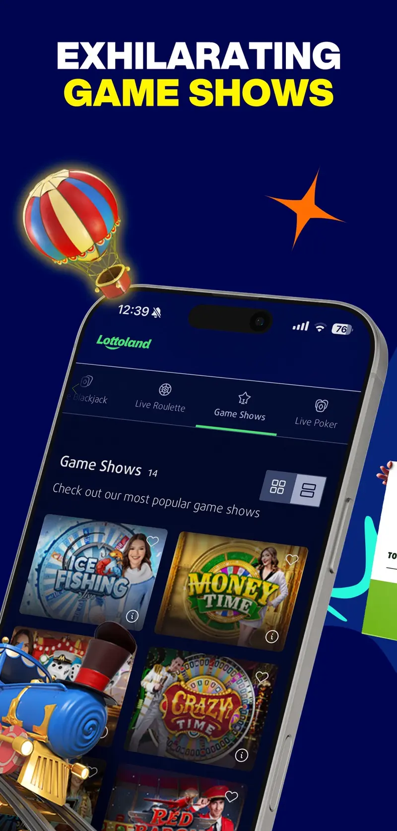 Game shows lobby in the Lottoland app